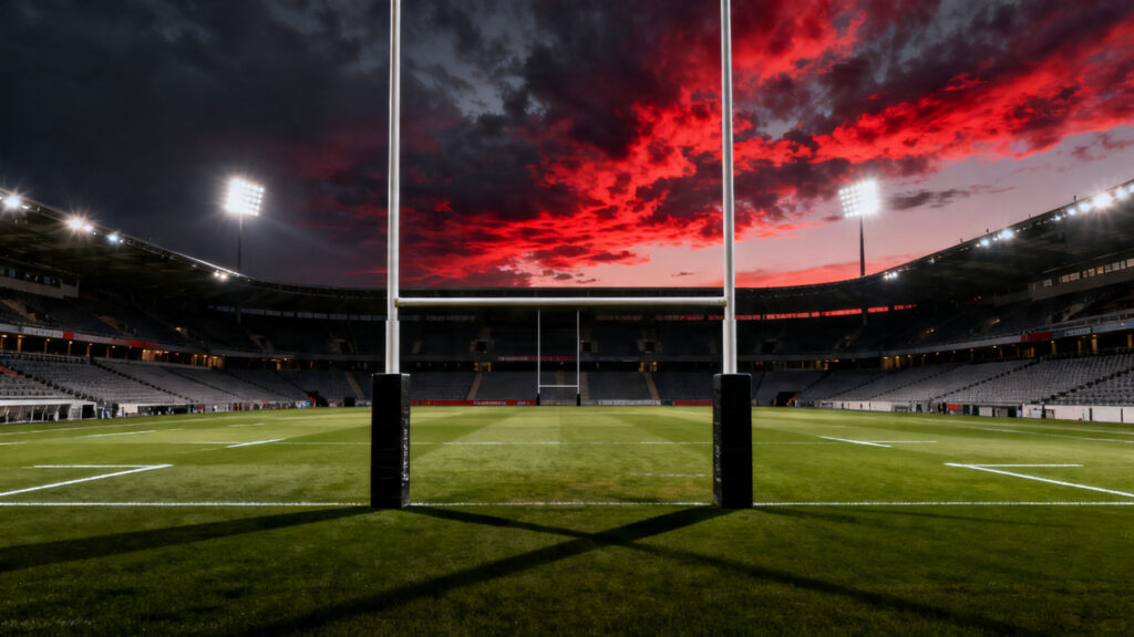 Stade de rugby au crépuscule
