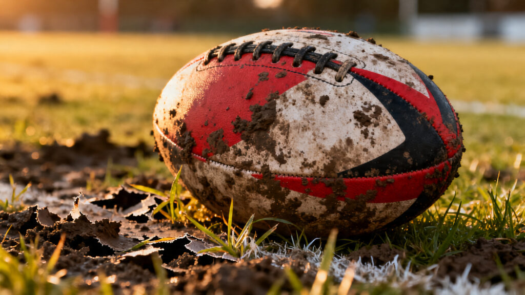 Ballon de rugby sur pelouse